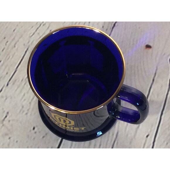 Optimist International Coffee Mug Cup Cobalt Blue Glass Logo Gold Rim Made inUSA - Picture 5 of 5